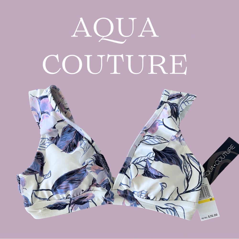 NWT Aqua Couture Bikini Top | Ruffle Straps & Tie-Back | Medium